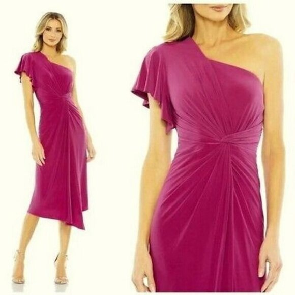 Mac Duggal Magenta One-Shoulder Asymmetric Cocktail Dress - Picture 1 of 2